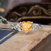 Romantic Heart Shape Nature-Inspired Citrine Engagement Ring